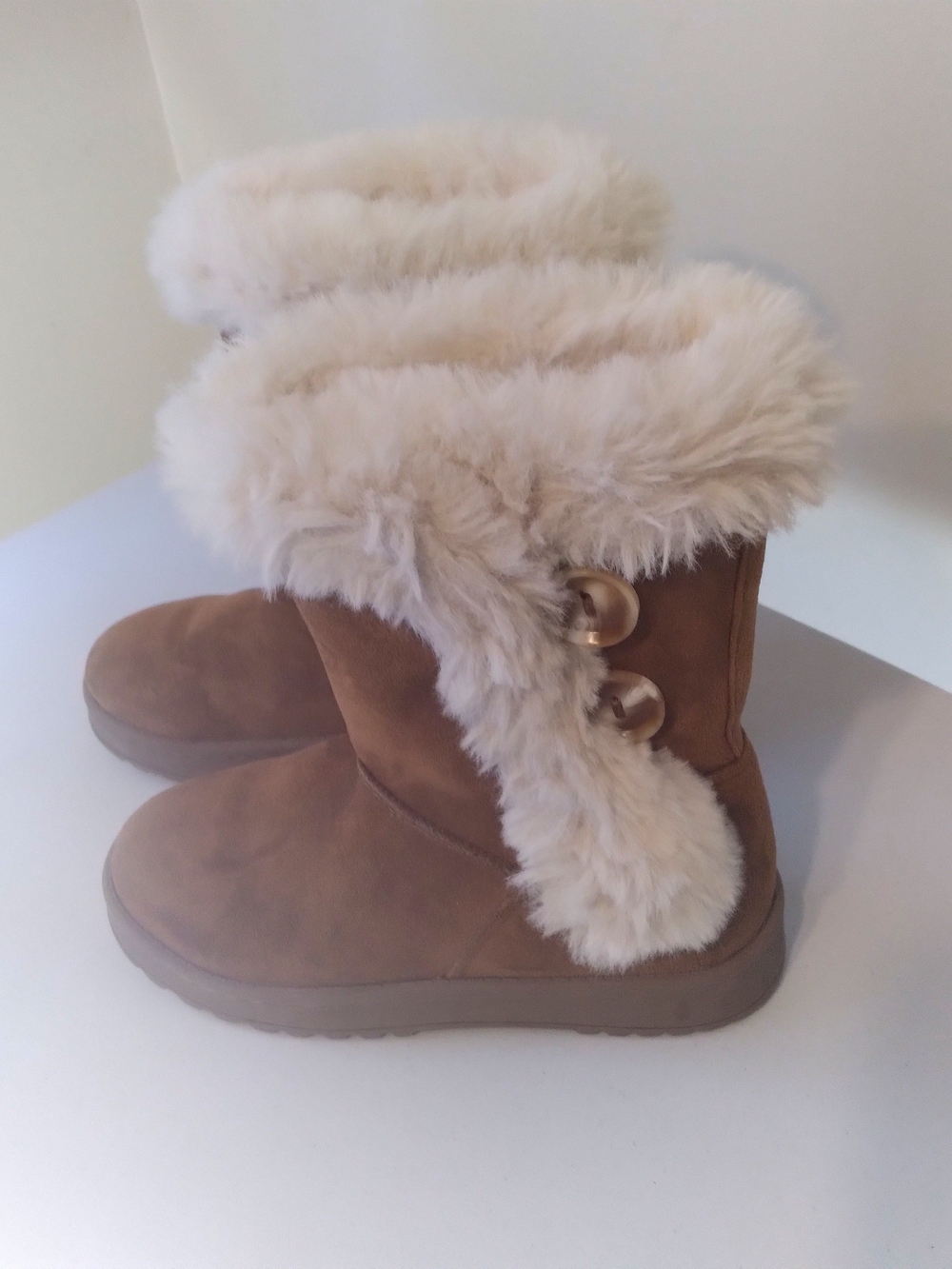 SO Girls Fuzzy Faux Gur-Lined Suede Winter Boots - Chestnut